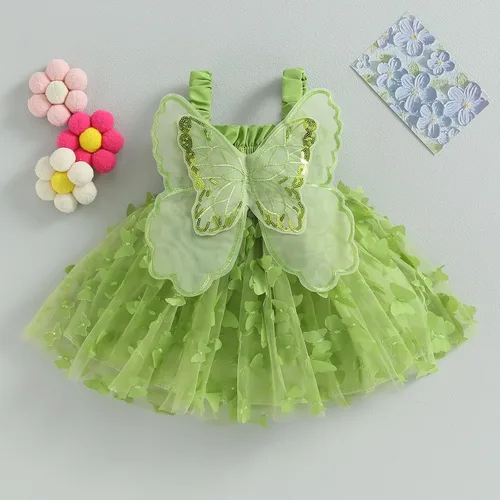 Miniatura 3 de Disfraz de Halloween para bebé, disfraz de hada, sin mangas, tutú de princesa, alas pequeñas, traje de mariposa, fiesta de cumpleaños