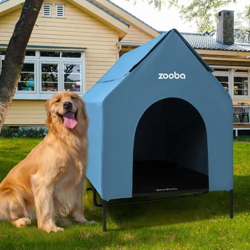 Miniatura 10 de Zooba Casa para perros 2 en 1 de 29 pulgadas para perros medianos, casa elevada para perros al aire libre e interior, refugio elevado para mascotas