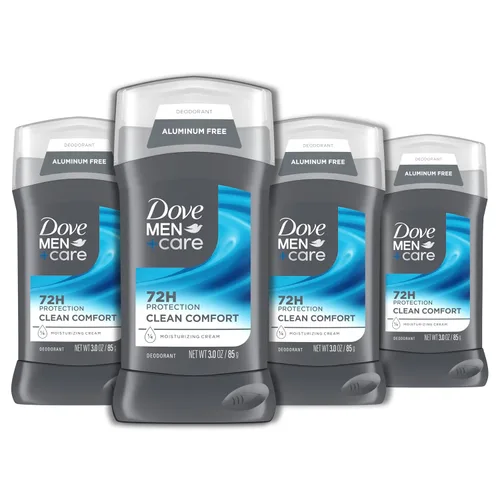 DOVE MEN + CARE Desodorante en barra para hombre, Clean Comfort, 4 unidades, sin aluminio, protección contra olores de 72 horas, desodorante para