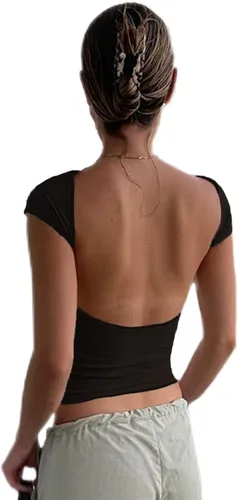 Camisetas sin espalda para mujer, top corto Y2K, liso, casual, manga larga, sexy, vintage, recortado, moda de verano 2023