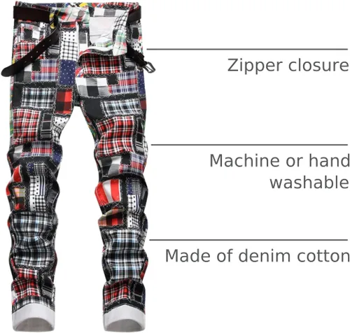 Miniatura 118 de Baylvn - Pantalones de mezclilla entallados y estampados para hombre con corte recto