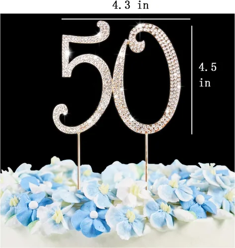 Miniatura 2 de 50 decoraciones para tartas Gemas de diamantes de imitación brillantes de alta calidad Ideas de decoración de fiesta de cumpleaños 50 o Oro