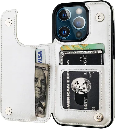 Miniatura 13 de ONETOP - Funda tipo cartera compatible con iPhone 13 Pro con soporte para tarjetas, funda de piel sintética con ranuras para tarjetas, doble cierre