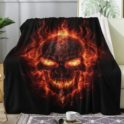 Manta de calavera tamaño Queen, manta de vellón para sofá cama, sofá, manta y mantas con patrón de esqueleto gótico satánico, manta de franela de