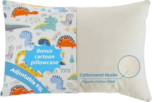 Almohada orgánica con funda de almohada de dibujos animados - 16x22 Almohada para niños con funda de 100% algodón orgánico, almohada juvenil