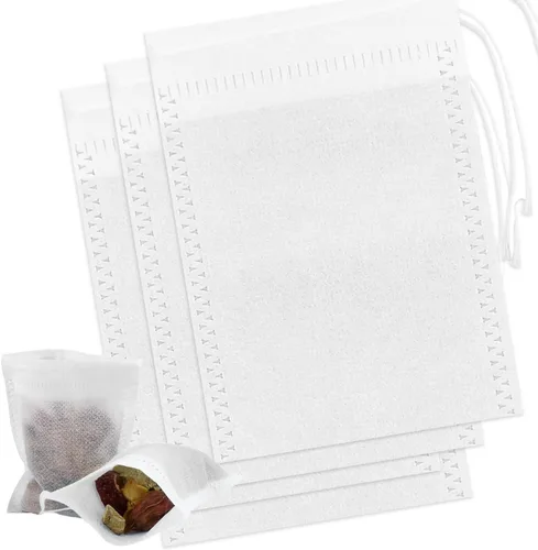 WALWAL 100 bolsas de té desechables para té de hojas sueltas, bolsas de filtro de té biodegradables con cordón, bolsas infusoras de té de fibra de