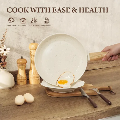 Miniatura 3 de 26 piezas de ollas y sartenes de cerámica antiadherentes, juego de utensilios de cocina no tóxico compatible con inducción con vaporeras, sin Blanco