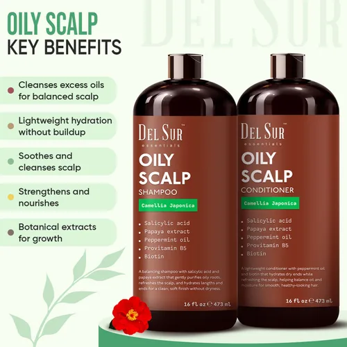 Miniatura 2 de DEL SUR Juego de champú y acondicionador aclarante para cabello graso 16 onzas líquidas con Camellia Japonica, ácido salicílico, papaya