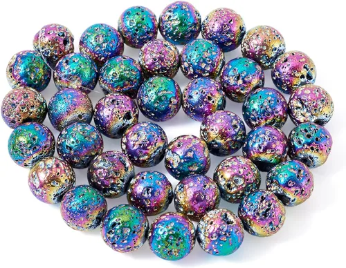 Miniatura 8 de Craftdady 360 cuentas de lava natural de 0.315 pulgadas (0.315 in), cuentas redondas de piedra blanca y negra, cuentas espaciadoras sueltas