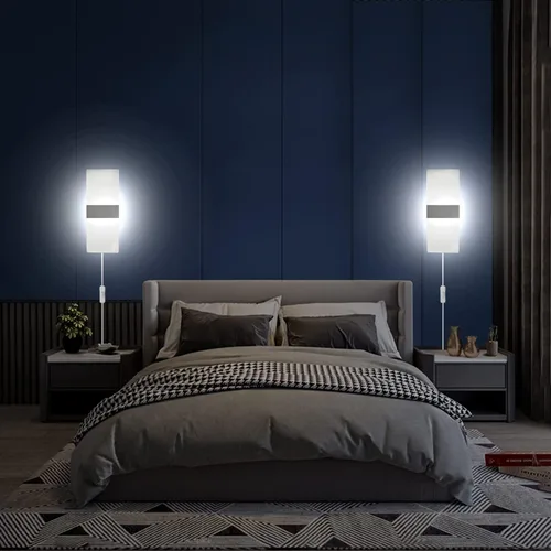 Miniatura 2 de KICAAO Apliques de pared, moderno aplique de pared enchufable, 10 W, 6000 K, luces de pared acrílicas blancas frías con cable de enchufe