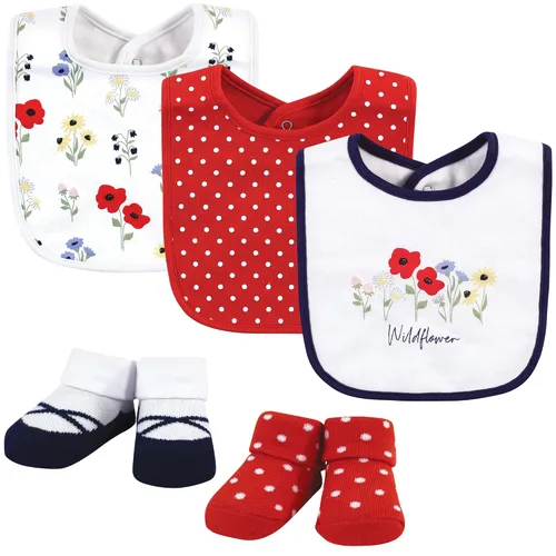 Miniatura 6 de Hudson Baby Conjunto de babero y calcetines unisex de algodón para bebé, Tamaño único Chica Calabaza