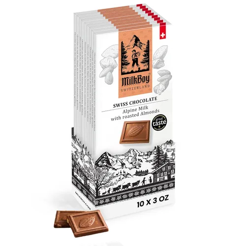 Miniatura 9 de Milkboy - Barras de chocolate con almendras suizas, chocolate con leche alpino suizo premium con almendras, todo natural, sin gluten, sin OMG
