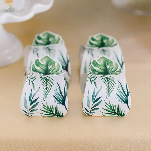 Miniatura 4 de Cajas de papel de regalo de boda de forma única, hoja de palmera, juego de 10