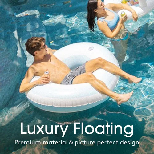 Miniatura 2 de FUNBOY Flotador inflable gigante de rayas azul claro con portavasos de 48 pulgadas Flotador grande para piscina para adultos Tubo