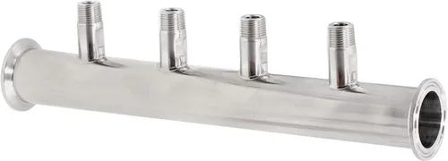 Miniatura 2 de HFS (R) Abrazadera triple de 1,5 "a NPT Colector de cuatro vías (4) 1/2 "NPT macho 24" longitud 304 acero inoxidable