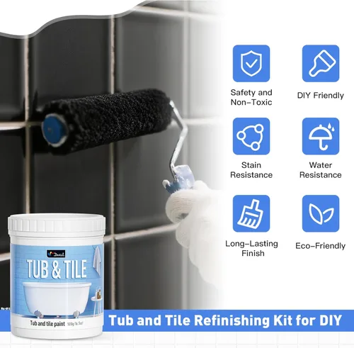 Miniatura 6 de DWIL Pintura para Azulejos, Kit de Renovación de Bañera y Azulejos con Herramientas, Pintura para Bañera a Base de Agua y Bajo Olor, Fácil de Usar