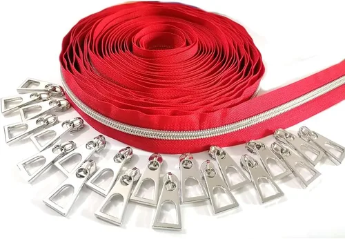 Miniatura 14 de Cremallera por Yarda 5# - Bobina Metálica de Nailon para Coser, Tapicería Plateada de 5 Yardas con 10 Tiradores de Oro Blanco para Manualidades