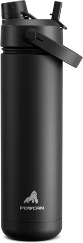 Miniatura 32 de POWCAN - Botella de agua térmica 2 en 1, sorbete y tapa con boquilla, antifugas, acero inoxidable sin BPA, apta portavasos automóvil, bebida fría 24