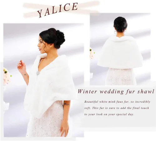 Miniatura 3 de Yalice Women's Wedding Faux Fur Shawl and Wraps Bridal Fur Stole Cape Fur Scarf for Bride and Bridesmaids