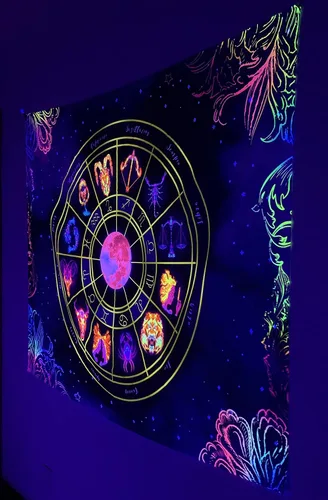 Miniatura 2 de Tapiz de luz negra del zodiaco – Reactivo UV que brilla en la oscuridad constelación brujería colgante de pared para dormitorio