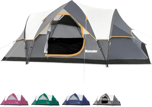 6 Person Family Camping Tent,Waterproof Windproof with Top Rainfly,Easy Set Up,Pop Up Tent for Outdoor Camping Hiking Trave Gris