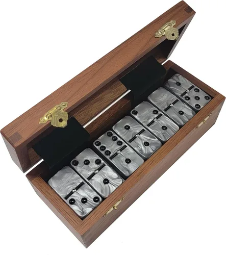 Miniatura 8 de Marion Domino Double Six White Jumbo Torneo Tamaño Profesional con Spinners en caja de madera Sheesham de cola de milano. Blanco