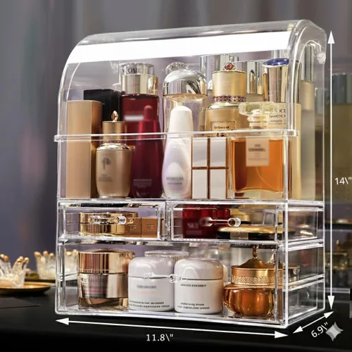 Miniatura 2 de MOOCHI Organizador de maquillaje profesional grande transparente para baño, con cajones, caja de almacenamiento/exhibición