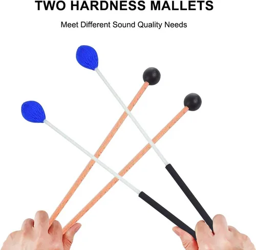 Miniatura 4 de Mallets de tambor, 2 pares de mazos de marimba de goma e hilo, instrumentos de percusión, accesorios para tambor de acero, bajo, platillos