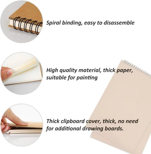Miniatura 3 de KXF Cuaderno de bocetos en espiral A4 en blanco, 60 páginas, bloc de bocetos de artista con tapa dura, 6.00 oz/m², libro de dibujo artístico