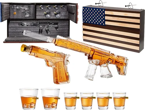 Miniatura 8 de AR15 Juego de decantador de pistola de whisky – Juego de 33.8 fl oz – Caja de regalo de bandera estadounidense y vasos de bala, enfriadores