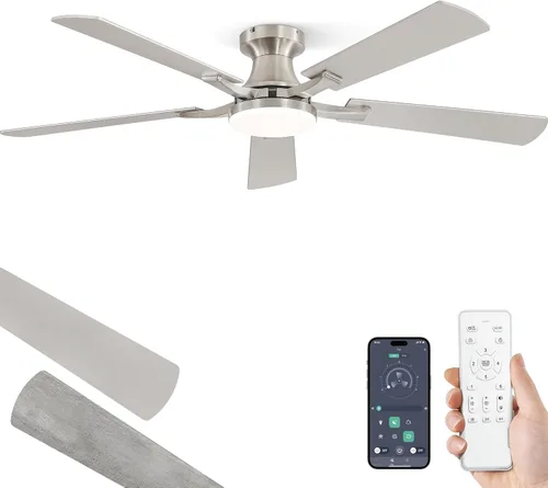 Miniatura 12 de ZMISHIBO Ventilador de techo de 52 pulgadas con luz, aplicación y control remoto, perfil bajo de montaje empotrado, luz LED regulable de 20 W, motor