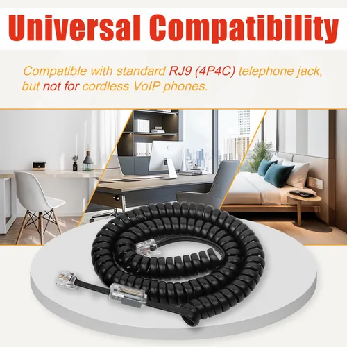 Miniatura 6 de Uvital Desenredador de cable para teléfono celular, 1 paquete de cable de teléfono fijo de 8 pies sin enrollar (1.2 pies en espiral) y 1 paquete