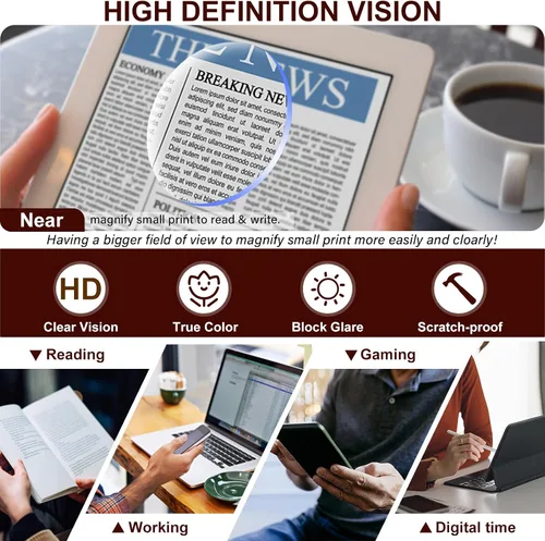 Miniatura 6 de Gafas de lectura de gran tamaño para mujeres y hombres, marco grande de moda, bloqueo de luz azul, lentes de lectura con bisagras de resorte tortuga