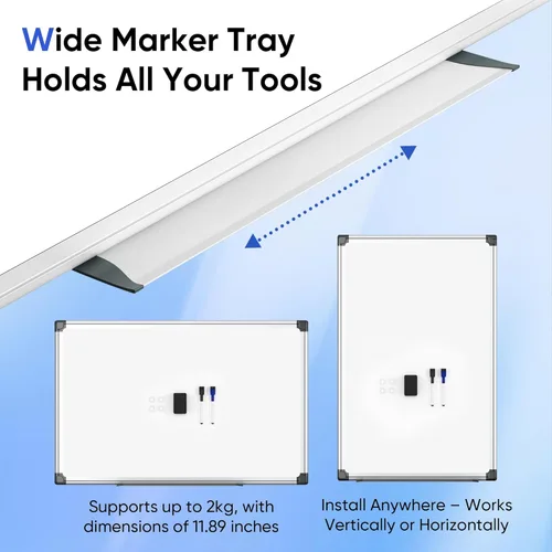 Miniatura 4 de Pizarra blanca magnética para colgar de 36 x 24 pulgadas para pared, pizarra de borrado en seco para oficina, escuela, hogar, marco plateado