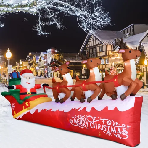 Miniatura 6 de Papá Noel inflable de Navidad de 10 pies en trineo con 3 renos, inflable para patio con luces LED integradas, decoración de fiesta navideña