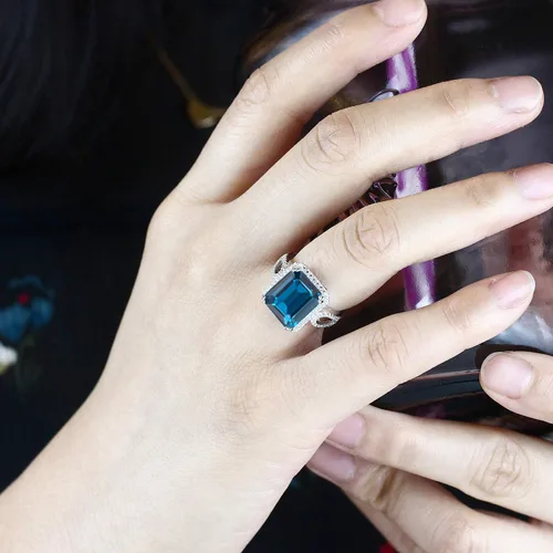 Miniatura 34 de Gem Stone King 5-8 Cttw Halo Ring for Women 925 Sterling Silver Emerald Cut 12X10MM Gemstone Birthstone Fine Jewelry for Her Mom Wife