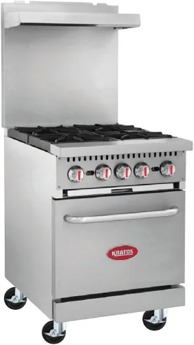 Miniatura 9 de Kratos Cocina de Gas Comercial de 24 Pulgadas de Ancho con Cuatro Quemadores y Horno Estándar, Cocina de Acero Inoxidable para Restaurantes, 150,000
