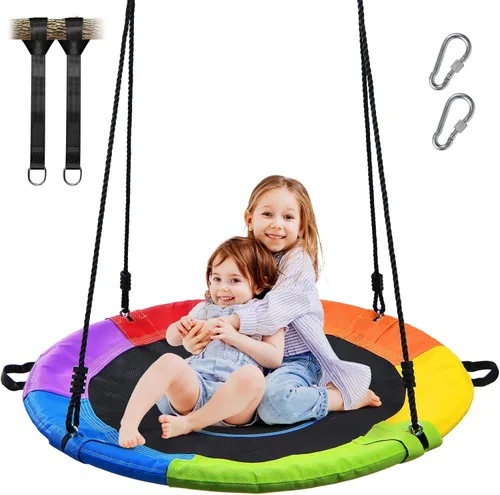 Miniatura 7 de Trekassy Columpio de árbol de platillo de 700 libras de 40 pulgadas para niños y adultos, textileno al aire libre con 2 correas para colgar