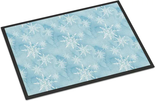 Caroline's Treasures BB7552MAT - Felpudo de acuarela con copos de nieve sobre azul claro, 18 x 27 pulgadas, tapete para puerta delantera, para