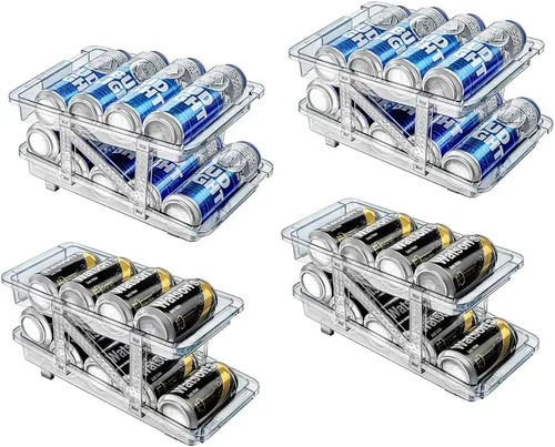 Miniatura 10 de Xicennego Juego de 2 organizadores de latas de soda ajustables para refrigerador, armarios, encimeras, dispensador de latas de bebidas para Claro