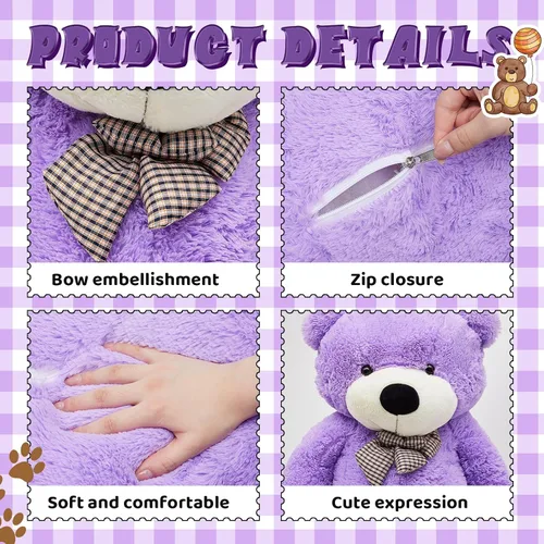 Miniatura 3 de Meooeck - Oso de peluche grande y grande, bonito regalo de felpa para novia, esposa, amante, aniversario de cumpleaños (lazo, 4 pies, morado)