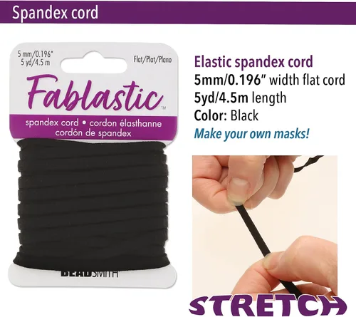 Miniatura 4 de The Beadsmith Fablastic - Cordón elástico plano de 0.196 pulgadas, color negro, tarjeta de 5 yardas (14.8 ft), cuerda esencial para coser máscaras