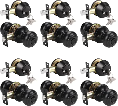 Miniatura 12 de KNOBWELL Juego de perilla de puerta y cerrojo de doble cilindro con llave, juego de cerradura de puerta exterior con cerrojo de seguridad, juego