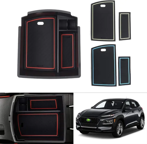 Autorder Organizador de consola central para Hyundai Kona 2018-2021 2022 2023, caja de almacenamiento de reposabrazos, accesorio con bandeja de