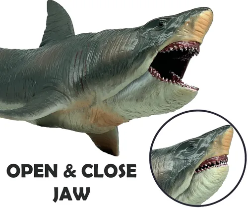 Miniatura 9 de Megatooth - Juguete de tiburón con mandíbulas que se abren el Megalodon de 11 pulgadas, figura de acción realista de animales marinos, ideal