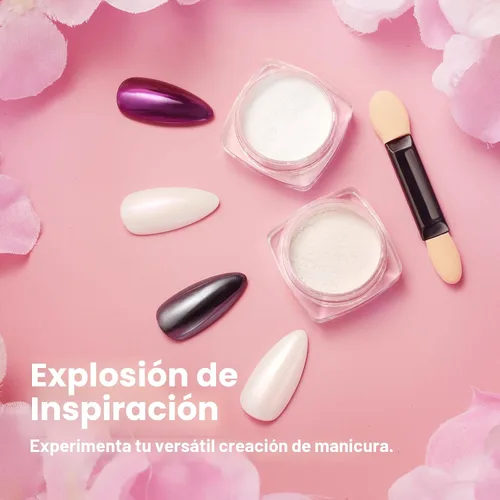 Miniatura 7 de Beetles Polvo Cromado para Uñas 2 Frascos Blanco y Púrpura Perla Cromer Polvo Cromado para Uñas para Gel Efecto Espejo Brillo Kit de Manicura