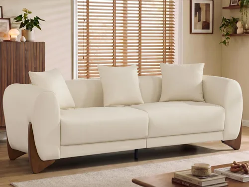 Miniatura 24 de Sofá Sherpa Boucle Moderno Tipo Nube de 3 Plazas de 87", Sofá con Patas de Madera Maciza, Asiento Extra Profundo de 25", Cómodo Sofá Tapizado