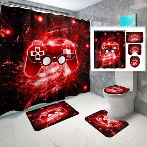 Miniatura 8 de BATATADOCE Juego de baño Gaming con cortina de ducha y alfombras para niños