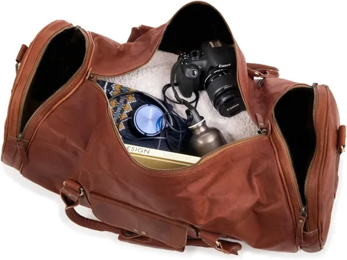 Miniatura 9 de Jaald Maleta de viaje de cuero genuino grande de 22.0 in para hombres y mujeres Fitness fin de semana cabaña de mano Vintage impermeable regalo