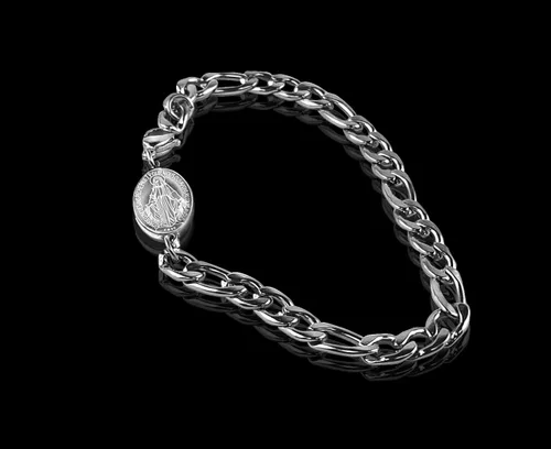 Miniatura 4 de Ben Junot USA - Pulsera de acero inoxidable para hombre con medalla milagrosa